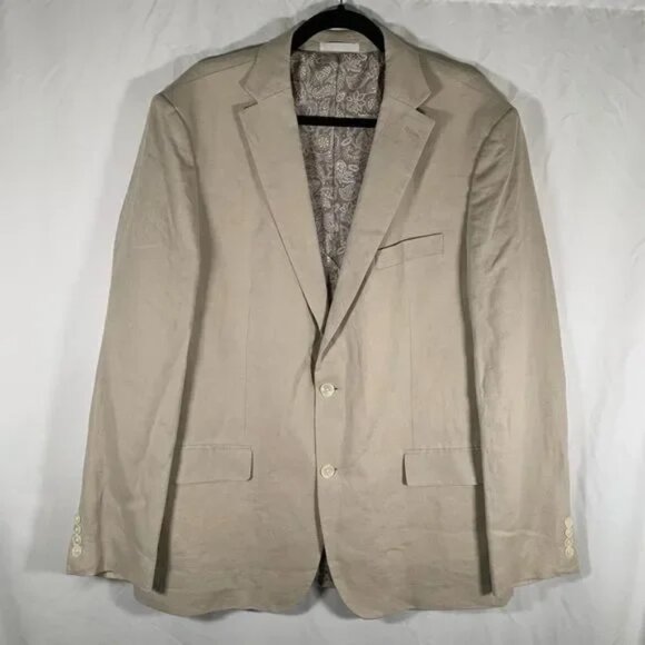 Lauren Ralph Lauren Blazer Mens 44L Tan 100% Linen 2 Button Close Pocket - Picture 1 of 7